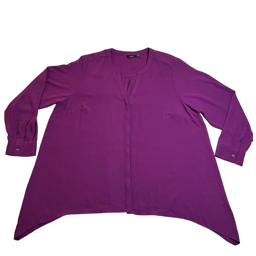 APT 9 V-Neck Button Down Blouse Shark Bite Hem Size 2x Career Professional